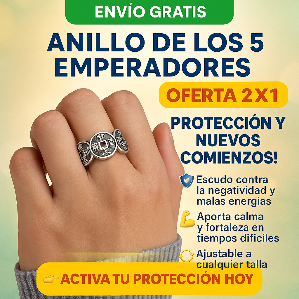 Anillo 5 emperadores Amuleto de Protección y Nuevos Comienzos (2x1)